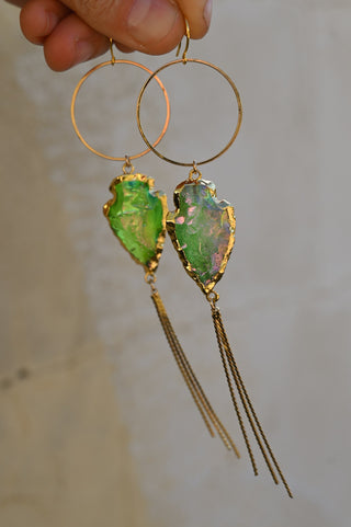 Electric Woman Green Aura Quartz Gold Earrings