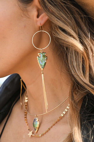 Electric Woman Green Aura Quartz Gold Earrings