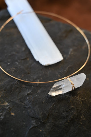 quartz crystal gold collar choker 