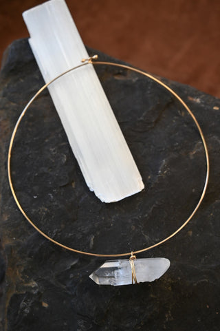 quartz crystal gold collar choker 