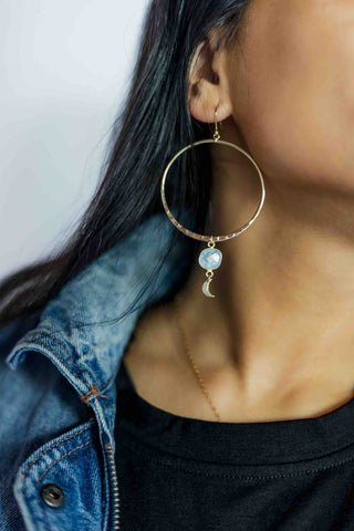 I Am Abundance Moonstone Hoop Earrings