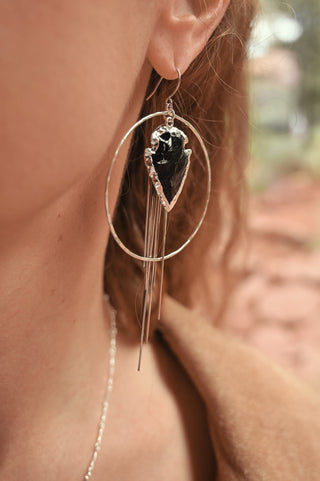 Rooted In Love Black Obsidian Arrowhead Hoops