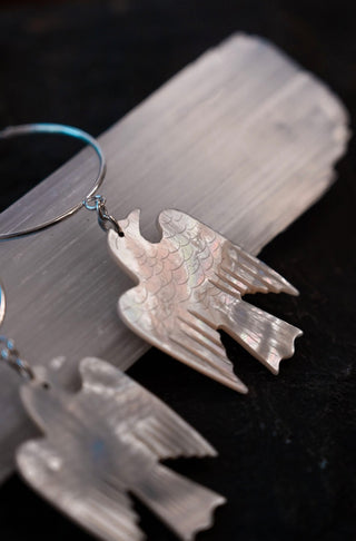 Still I Rise Silver Mother of Pearl Phoenix Earrings