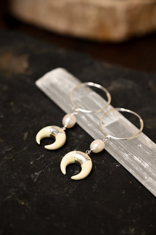 Warrior of Dreams Pearl Horn Silver Earrings