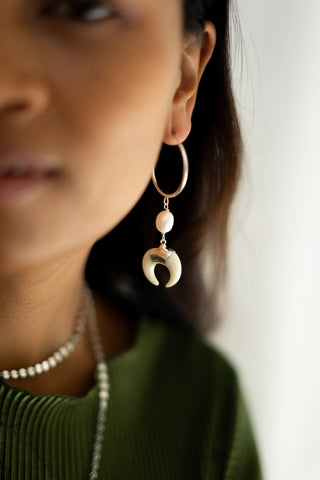 Warrior of Dreams Pearl Horn Silver Earrings