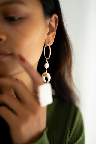 Warrior of Dreams Pearl Horn Silver Earrings
