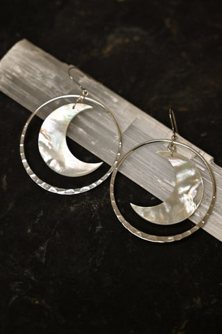 In My Essence Pearl Moon Silver Hoops