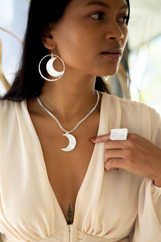 In My Essence Pearl Moon Silver Hoops