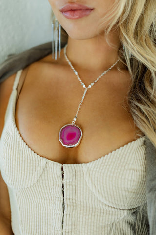 Aura of Love Pink Agate Sterling Silver Lariat Necklace