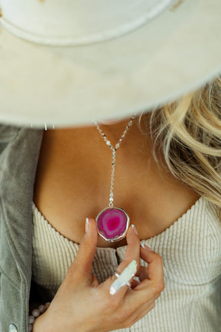 Aura of Love Pink Agate Sterling Silver Lariat Necklace