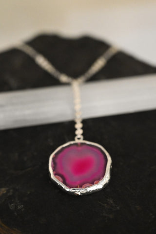 Aura of Love Pink Agate Sterling Silver Lariat Necklace