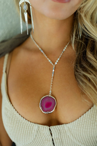 Aura of Love Pink Agate Sterling Silver Lariat Necklace
