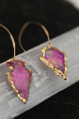 Heart Work Pink Aura Quartz Gold Earrings