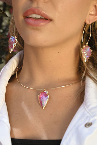 Heart Work Pink Aura Quartz Gold Earrings