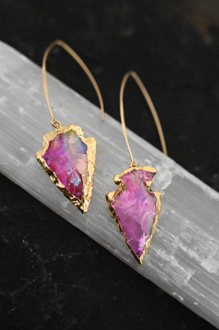 Heart Work Pink Aura Quartz Gold Earrings