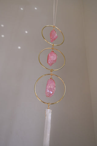 Joyful Girl Pink Aura Quartz Hanging