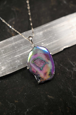 Dragon's Fire Druzy Agate Silver Necklace