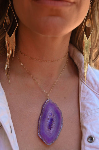 purple agate gemstone gold chain necklace