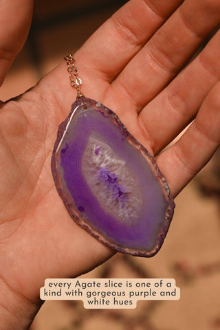 purple agate gemstone gold chain necklace
