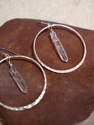 clear quartz crystal silver hoop earrings
