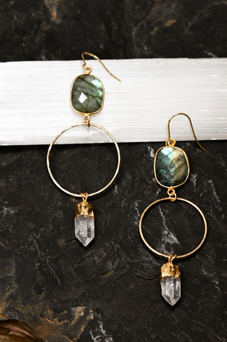 Becoming My Highest Self Labradorite & Quartz Gold Earrings