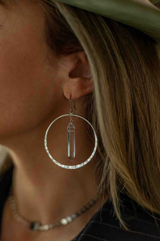 Wands of Light Quartz Silver Hoops