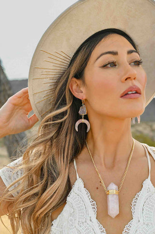 Love Warrior Rose Quartz Horn Earrings