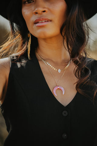 I Move In Love Rose Quartz Horn Necklace