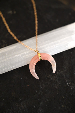 I Move In Love Rose Quartz Horn Necklace