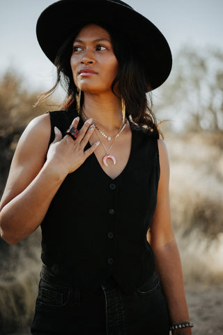 I Move In Love Rose Quartz Horn Necklace