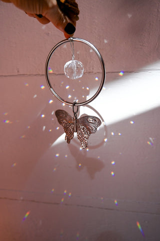 silver butterfly glass prism suncatcher