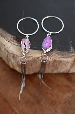 agate gemstone sterling silver hoop dangle earrings