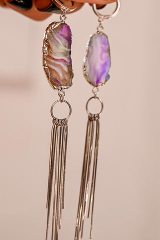 titanium agate pendant silver huggie dangle earrings