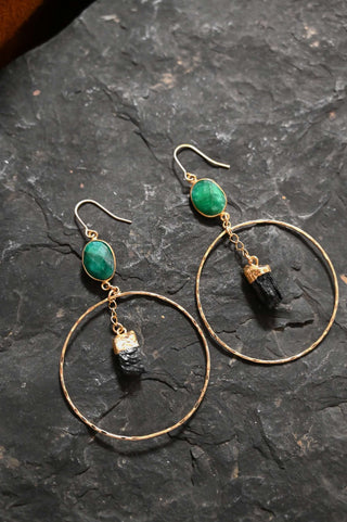 Open To Love Tourmaline Emerald Gold Hoop Earrings
