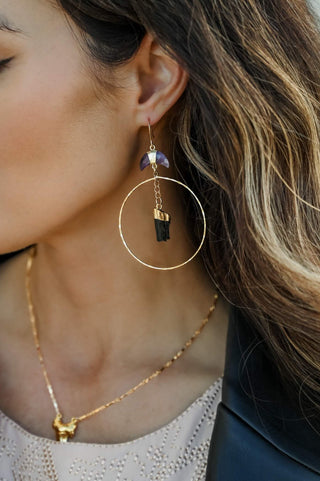 Centered in Myself Tourmaline Amethyst Gold Hoop Earrings