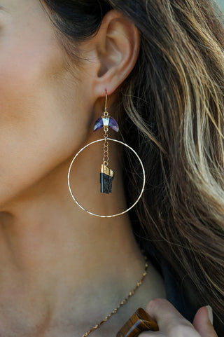 Centered in Myself Tourmaline Amethyst Gold Hoop Earrings
