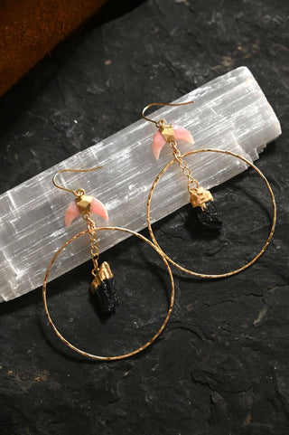 All You Need Is Love Tourmaline Pink Opal Gold Hoop Earrings