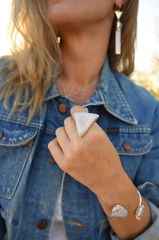 white agate druzy geode sterling silver ring