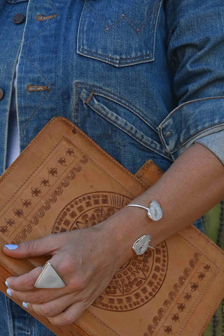 white agate druzy geode sterling silver ring