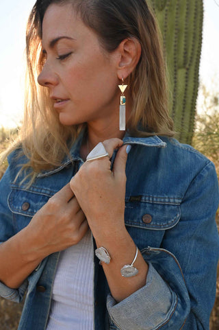 white agate gemstone silver cuff bracelet