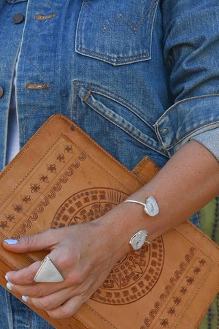 white agate gemstone silver cuff bracelet