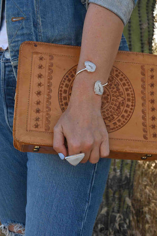 white agate gemstone silver cuff bracelet