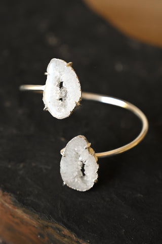 white agate gemstone silver cuff bracelet