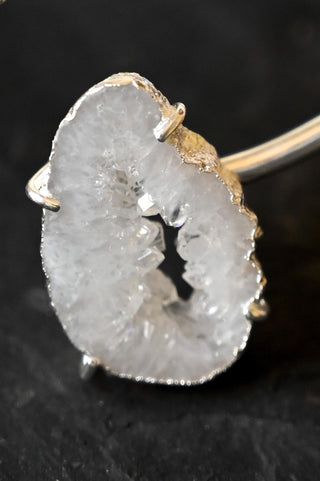 white agate gemstone silver cuff bracelet