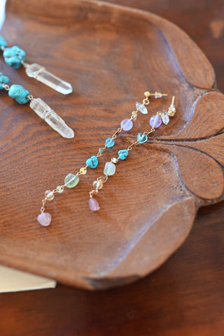 seven gemstone dangle earrings