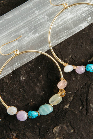 7 chakra gemstone gold hoop earrings