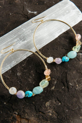 7 chakra gemstone gold hoop earrings