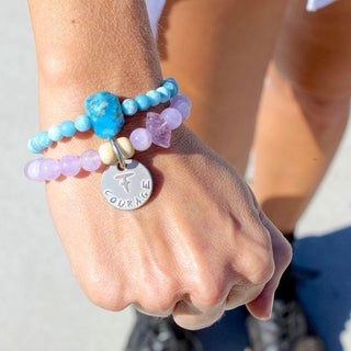 purple amethyst beaded charm bracelet