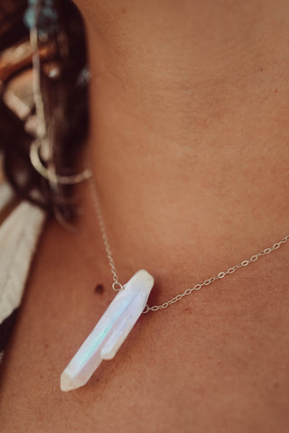 matte aura quartz gold necklace