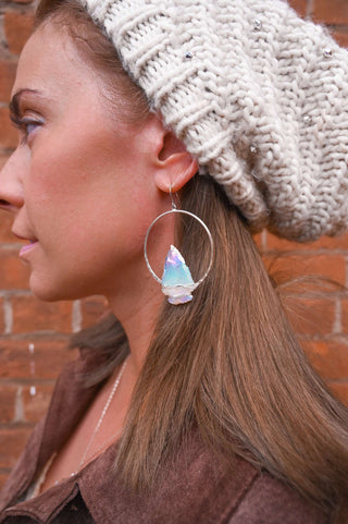 aura quartz arrowhead silver hoops